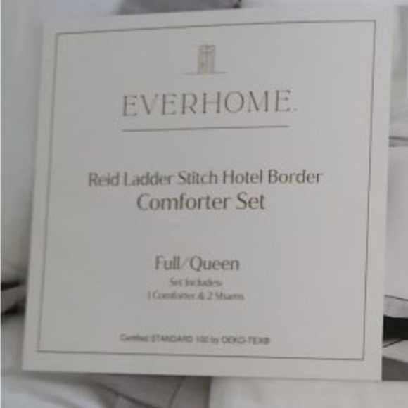 Everhome Queen Duvet 3 pc. Set White Linen Cotton Blend Gray Reid Ladder Stitch - Picture 12 of 13